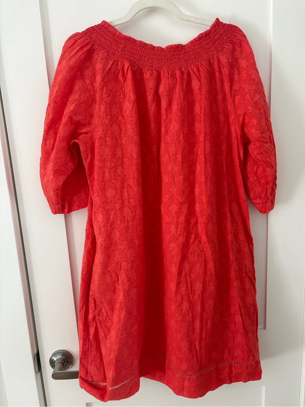 Anthropologie Mermaid Textured Cotton Red flowy peasant dress size large - Picture 2 of 10